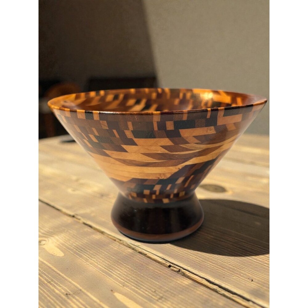 Handcrafted Segmented Dizzy Bowl Wood Mosaic Art Bowl Unique Geometric Design
